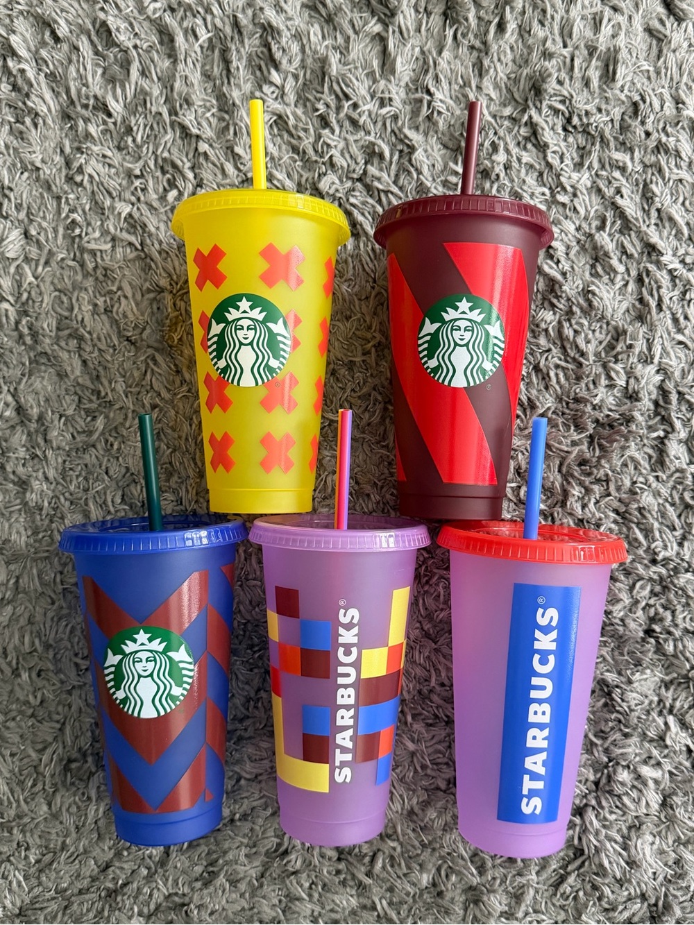Starbucks Bright Multi-Color Reusable Tumblers - Yellow, Red, Blue, Purple